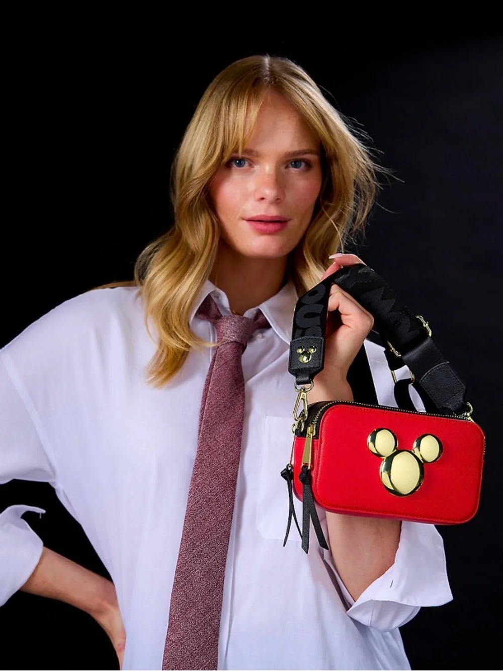 Disney Red Crossbody Bag with Gold Mickey Emblem